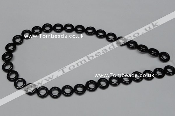 CAB996 15.5 inches 12mm donut black agate gemstone beads wholesale