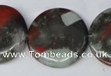 CAF05 15.5 inches 30mm flat round African bloodstone beads