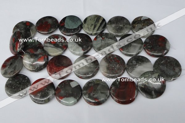 CAF05 15.5 inches 30mm flat round African bloodstone beads