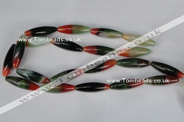 CAG1017 15.5 inches 12*40mm rice rainbow agate beads