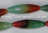 CAG1020 15.5 inches 12*40mm faceted rice rainbow agate beads