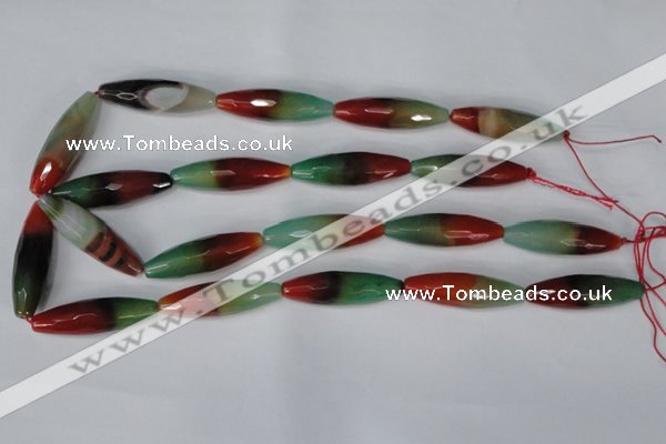 CAG1020 15.5 inches 12*40mm faceted rice rainbow agate beads