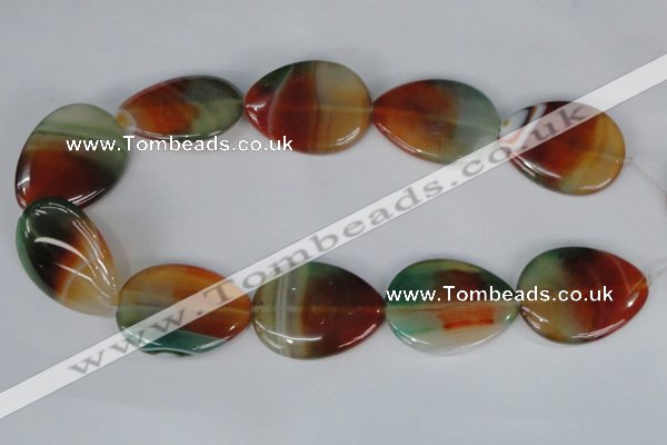 CAG1035 15.5 inches 30*40mm flat teardrop rainbow agate beads