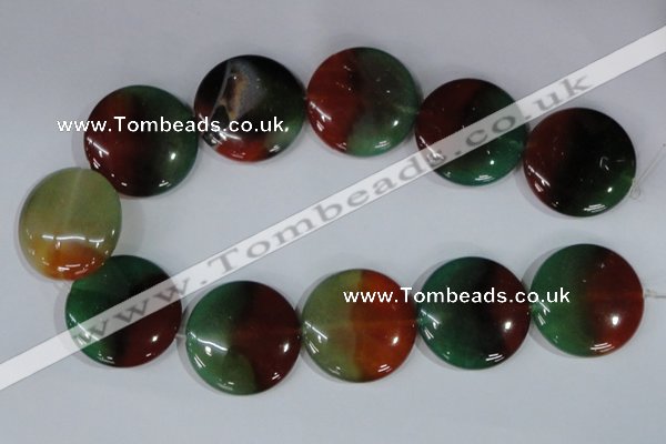 CAG1040 15.5 inches 35mm flat round rainbow agate beads