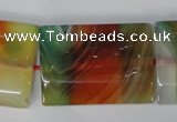 CAG1057 15.5 inches 25*35mm flat tube rainbow agate beads