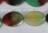 CAG1068 15.5 inches 18*25mm twisted & faceted oval rainbow agate beads