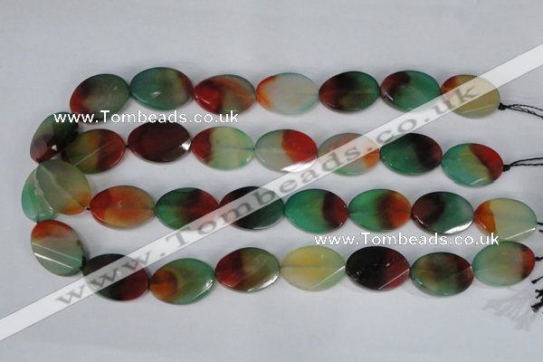 CAG1068 15.5 inches 18*25mm twisted & faceted oval rainbow agate beads