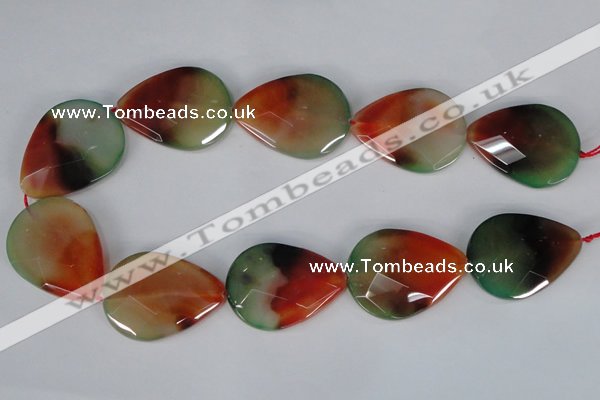 CAG1072 15.5 inches 30*40mm faceted flat teardrop rainbow agate beads