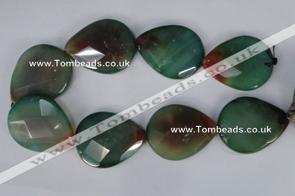 CAG1073 15.5 inches 40*50mm faceted flat teardrop rainbow agate beads