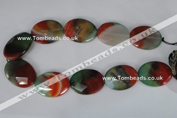 CAG1078 15.5 inches 30*40mm faceted oval rainbow agate beads