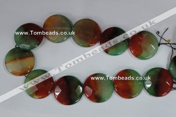 CAG1082 15.5 inches 35mm faceted coin rainbow agate beads