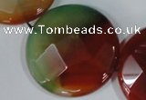 CAG1083 15.5 inches 40mm faceted coin rainbow agate beads