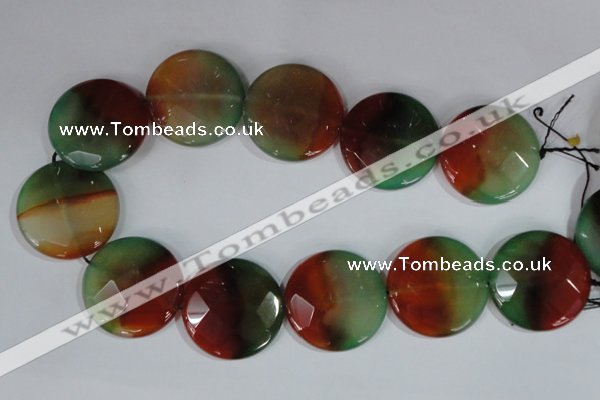 CAG1083 15.5 inches 40mm faceted coin rainbow agate beads