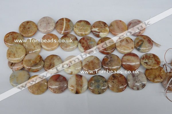 CAG1091 15.5 inches 25mm flat round Morocco agate beads wholesale