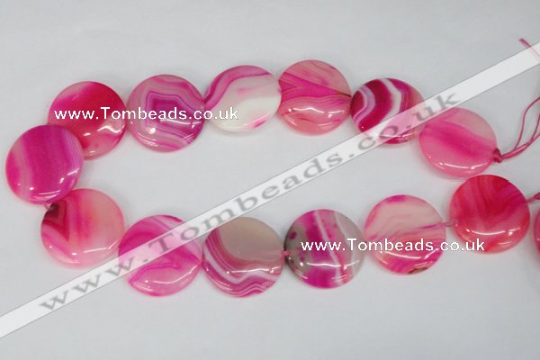 CAG1172 15.5 inches 30mm flat round line agate gemstone beads