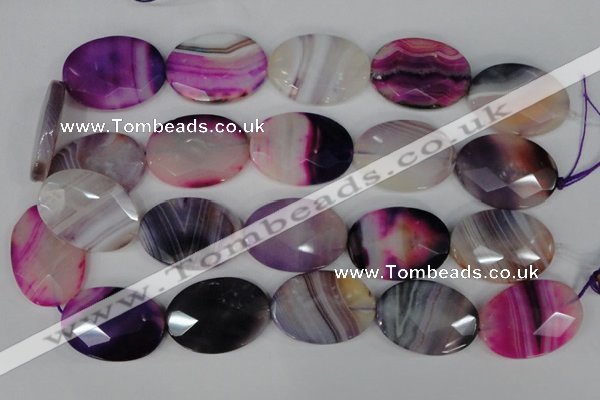 CAG1192 15.5 inches 25*35mm faceted oval line agate gemstone beads