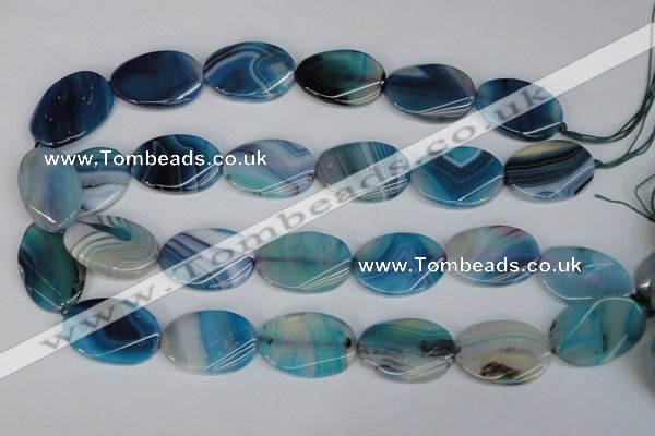 CAG1295 15.5 inches 20*30mm twisted oval line agate gemstone beads