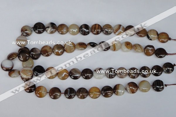 CAG1305 15.5 inches 14mm flat round line agate gemstone beads