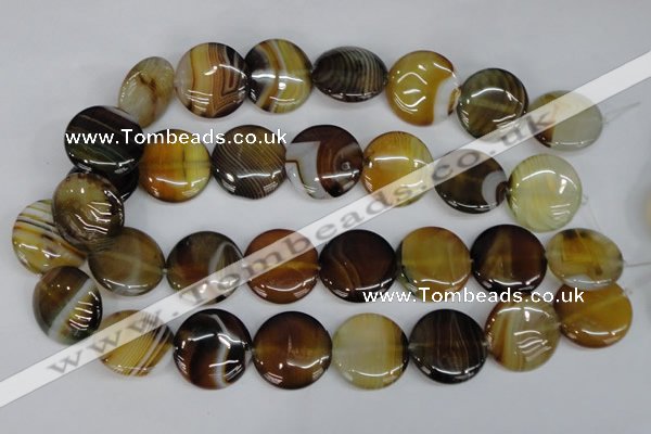 CAG1309 15.5 inches 25mm flat round line agate gemstone beads