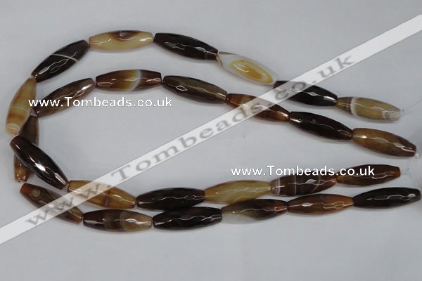 CAG1342 15.5 inches 10*30mm faceted rice line agate gemstone beads