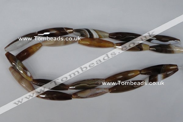 CAG1343 15.5 inches 10*38mm faceted rice line agate gemstone beads