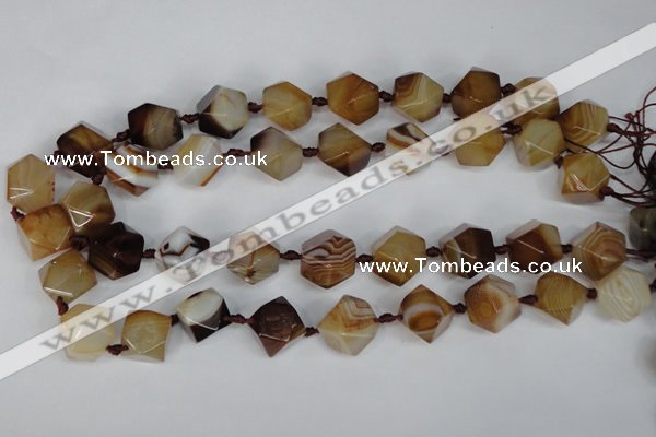 CAG1357 15.5 inches 16*18mm faceted nuggets line agate gemstone beads