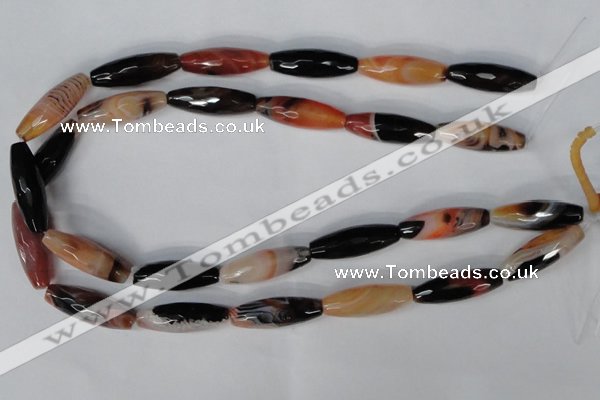 CAG1360 15.5 inches 10*30mm faceted rice line agate gemstone beads