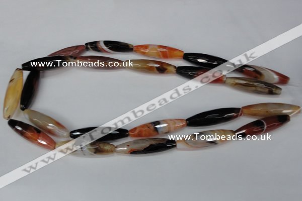 CAG1361 15.5 inches 10*38mm faceted rice line agate gemstone beads