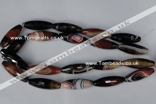 CAG1362 15.5 inches 13*38mm faceted rice line agate gemstone beads