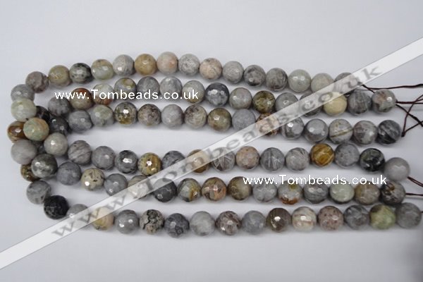 CAG1424 15.5 inches 12mm faceted round silver needle agate beads