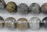 CAG1425 15.5 inches 14mm faceted round silver needle agate beads