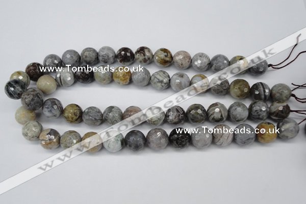 CAG1425 15.5 inches 14mm faceted round silver needle agate beads