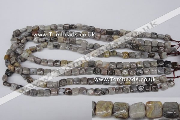 CAG1430 15.5 inches 8*8mm square silver needle agate beads