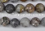 CAG1434 15.5 inches 12mm faceted round bamboo leaf agate beads