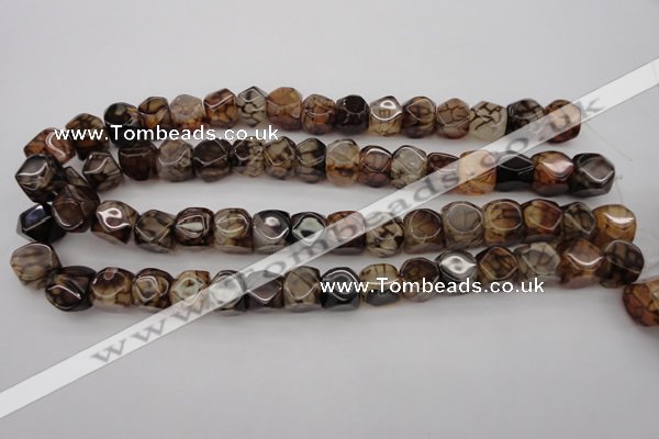 CAG1458 15.5 inches 12*13mm faceted nuggets dragon veins agate beads