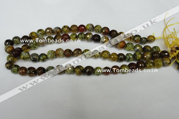 CAG1523 15.5 inches 10mm faceted round fire crackle agate beads