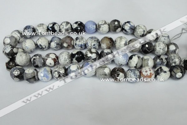 CAG1549 15.5 inches 14mm faceted round fire crackle agate beads