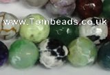 CAG1550 15.5 inches 14mm faceted round fire crackle agate beads