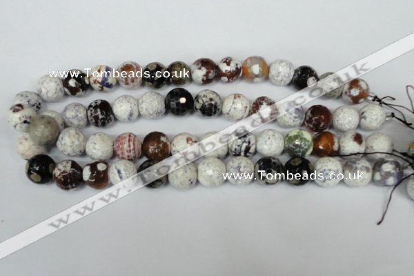 CAG1551 15.5 inches 14mm faceted round fire crackle agate beads