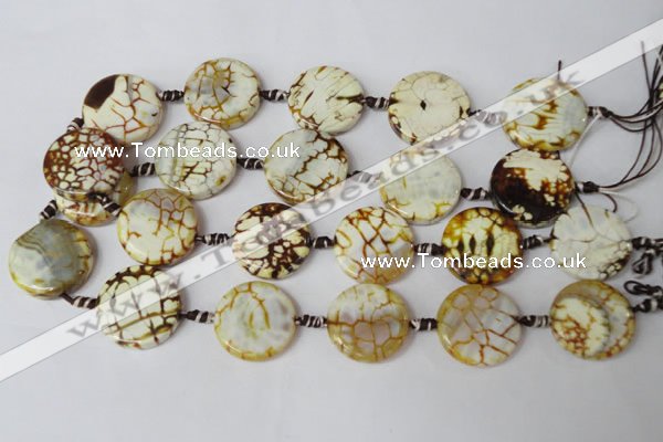 CAG1571 15.5 inches 25mm coin fire crackle agate beads wholesale