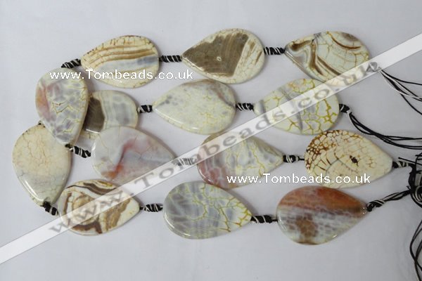 CAG1572 15.5 inches 30*45mm flat teardrop fire crackle agate beads