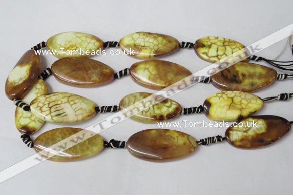 CAG1579 15.5 inches 20*40mm twisted oval fire crackle agate beads