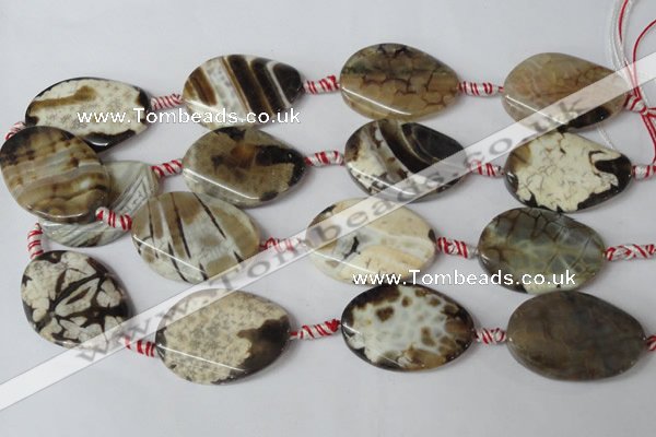 CAG1580 15.5 inches 25*35mm twisted oval fire crackle agate beads