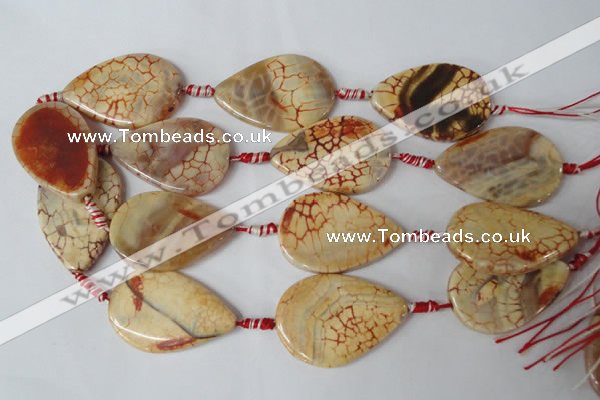 CAG1585 15.5 inches 30*45mm flat teardrop fire crackle agate beads