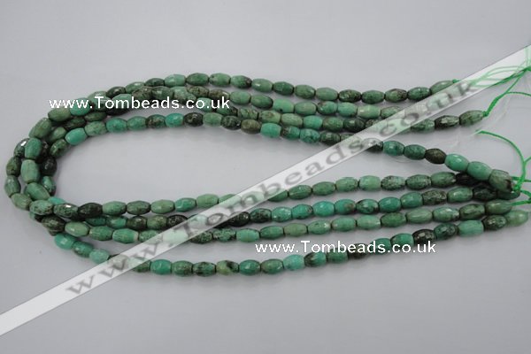 CAG1605 15.5 inches 6*9mm faceted rice green grass agate beads