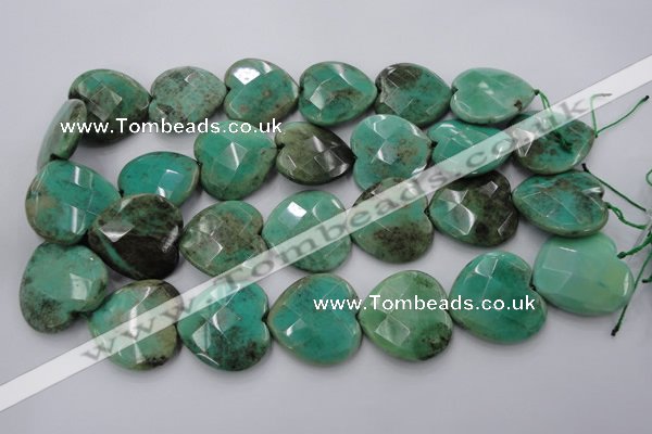 CAG1614 15.5 inches 30*30mm faceted heart green grass agate beads