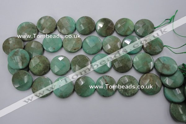 CAG1615 15.5 inches 25mm faceted coin green grass agate beads