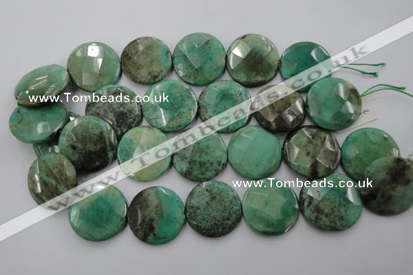 CAG1616 15.5 inches 30mm faceted coin green grass agate beads