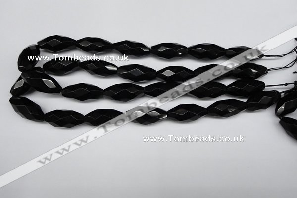 CAG1630 15.5 inches 13*30mm faceted rice black agate gemstone beads