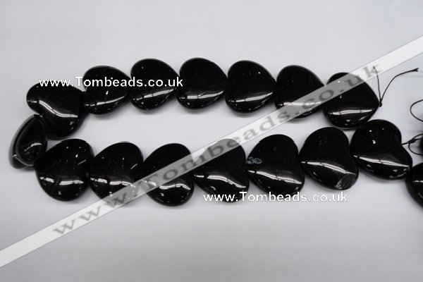 CAG1631 15.5 inches 32*32mm heart black agate gemstone beads